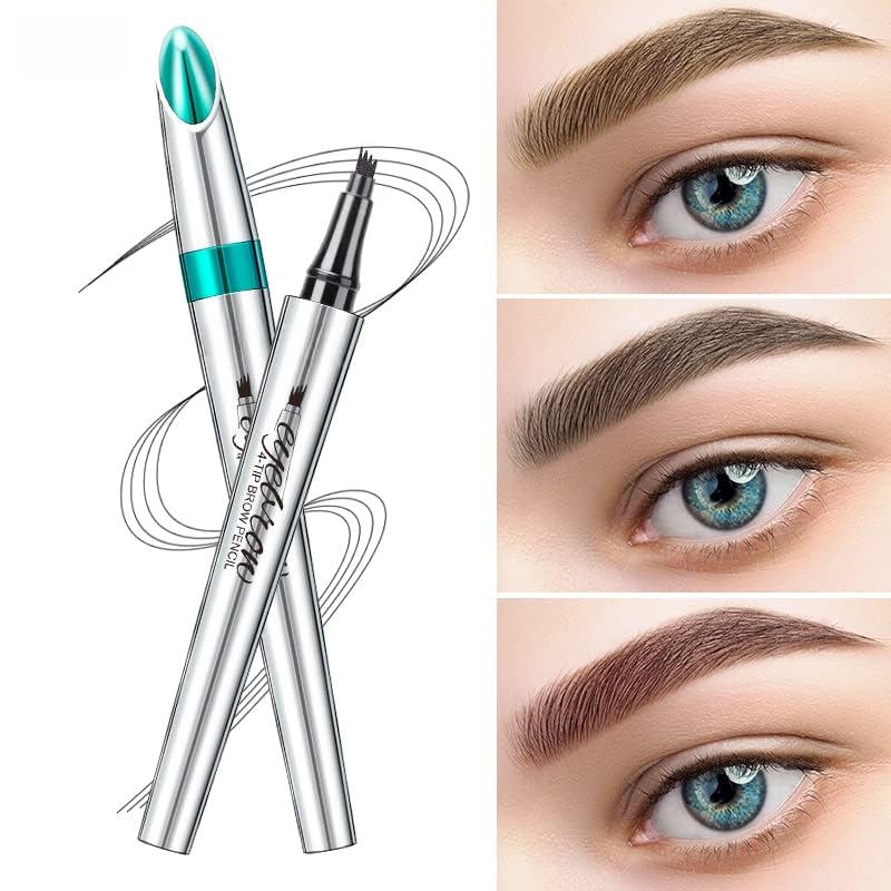 Miniatura 6 de Lápiz de cejas - Bolígrafo Microblading, 4 puntos, de larga duración, impermeable, natural, marrón claro