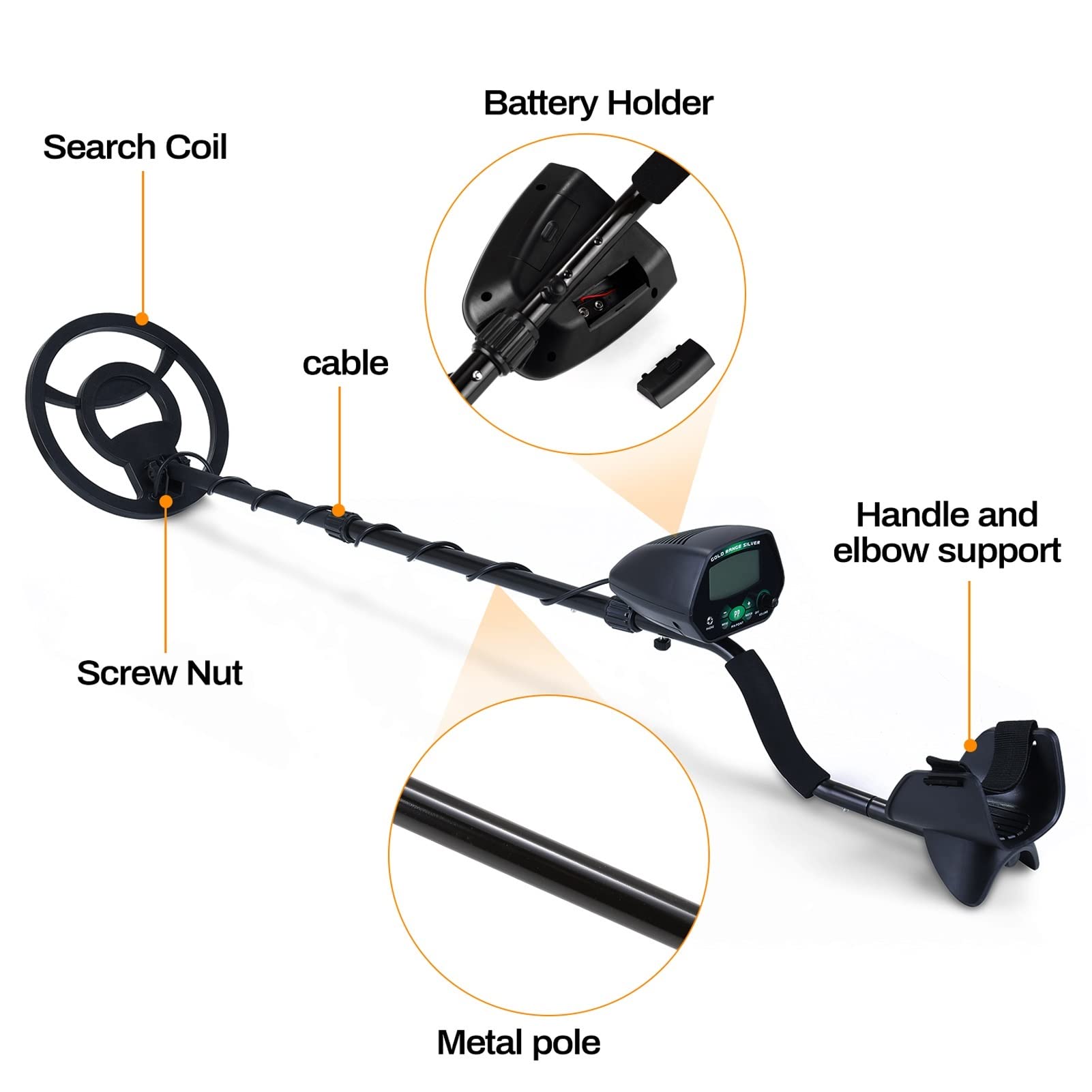 Wykrywacz metali LCD Ekran wyświetlacza 250mm Wodoodporna wyszukiwarka Cewka ręczna Detektor Metalowy Łatwy Instalacja Dokładności Metalowe narzędzie Wykrywanie(Metal Detector Only)