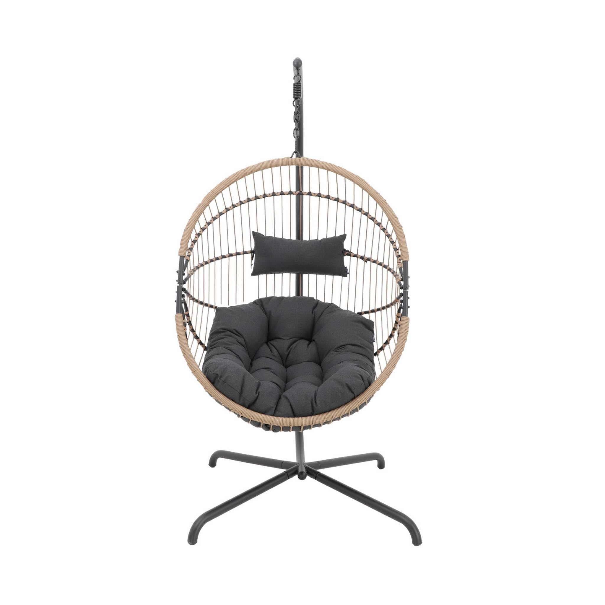 sweeek - Oeuf Suspendu Acier Polyester Cassis Beige et Noir. 96 x 95 x 200 cm