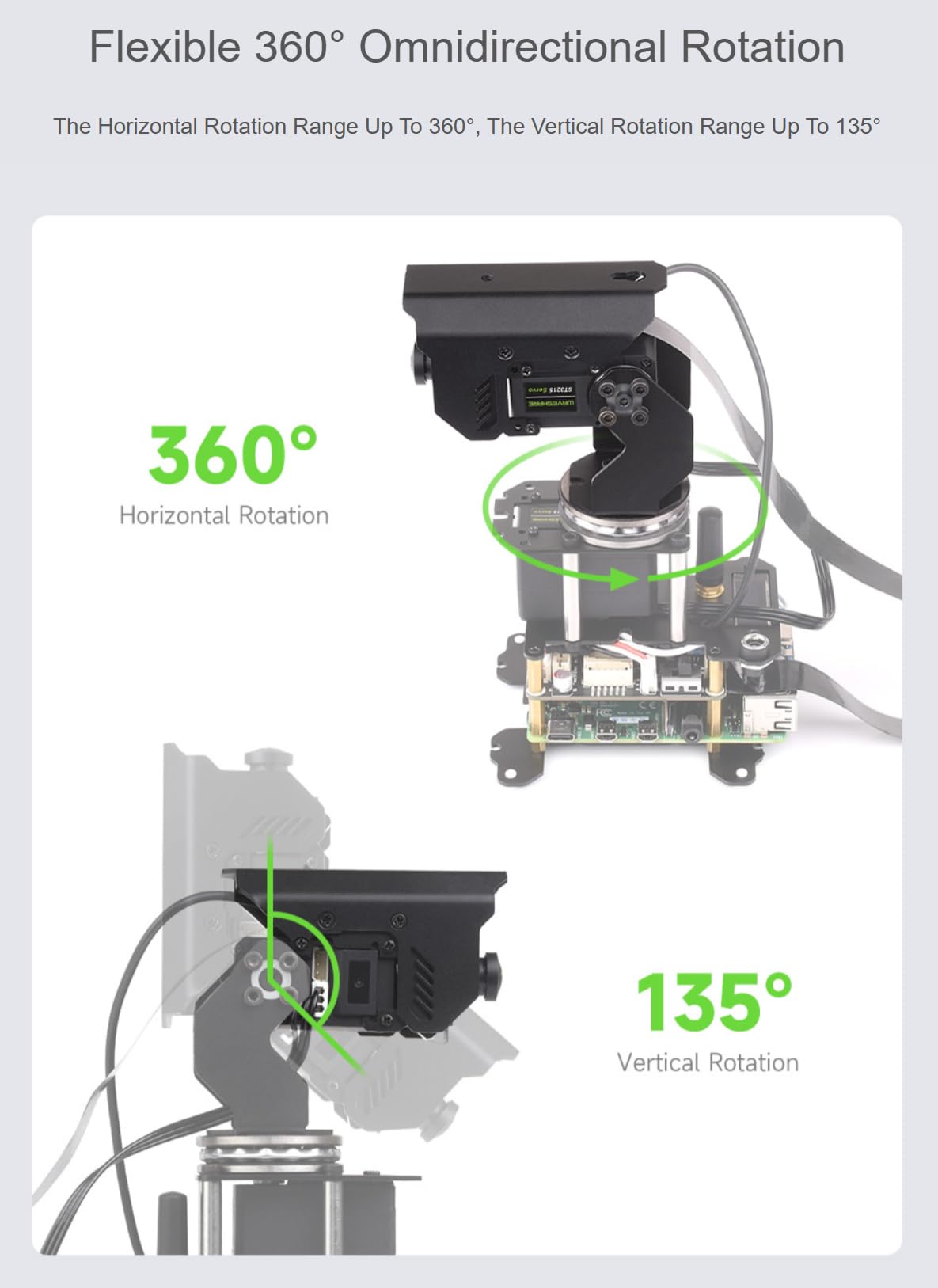 TUOPUONE Modulo telecamera Pan-Tilt espandibile a 360° ad alta coppia ad alta coppia compatibile con Raspberry Pi 4B/5 guidato da servi bus seriali basati su scheda driver generale per robot