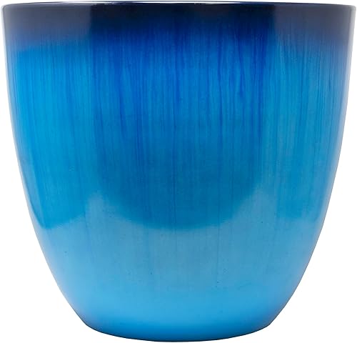 (EPR12-204 Maceta grande en forma de huevo, moderna maceta decorativa para interiores y exteriores (12 pulgadas, flor azul)