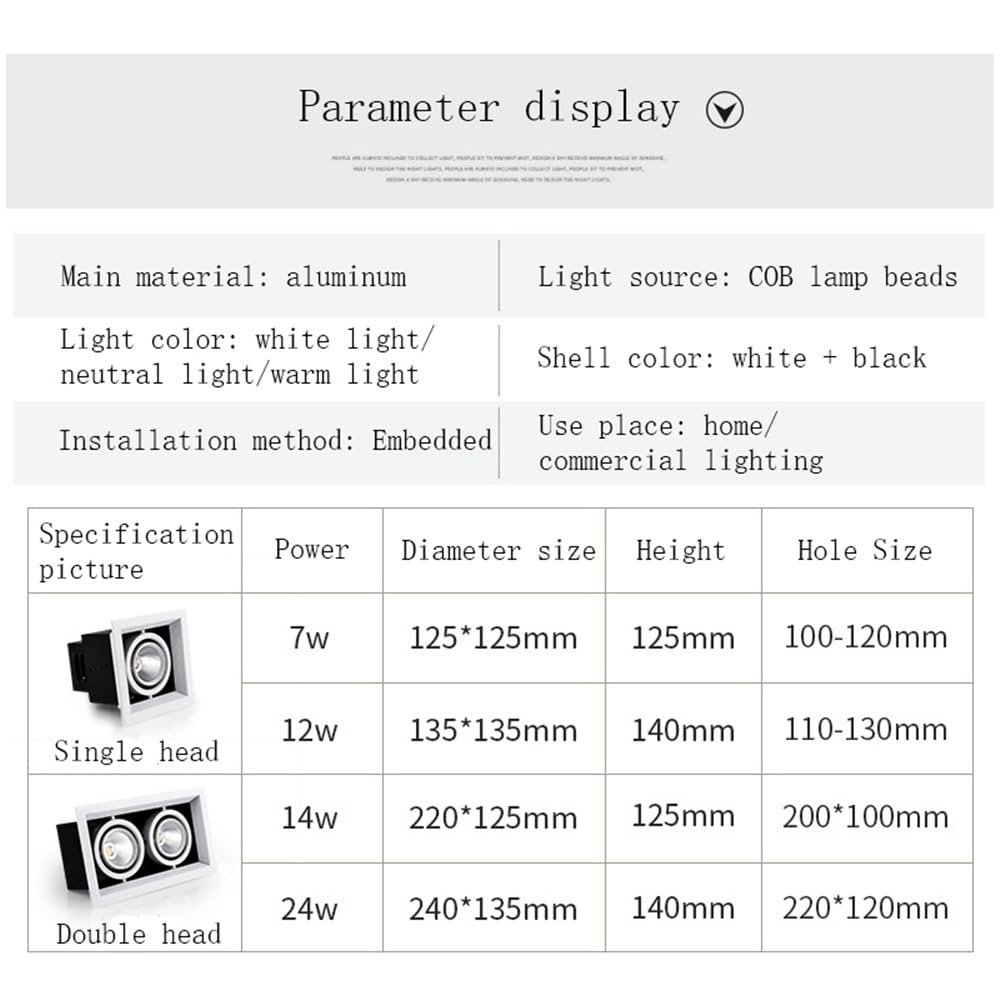 fengyan Casa Bombillas Luz De Techo LED Luz Giratoria LED LED Empotrable Downlight Square 7W 12W Cabeza Individual/Doble 220V 230V for Iluminación Interior Familiar Lámpara