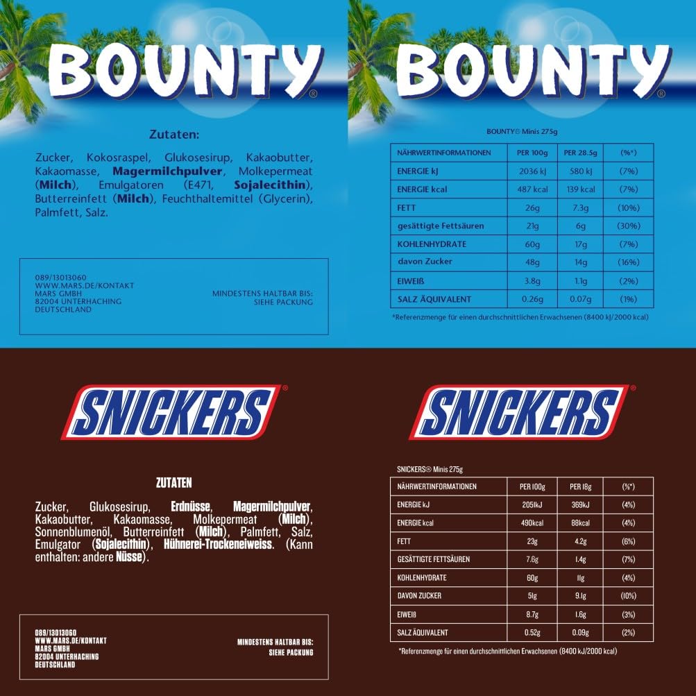 Mixed Minis Schokolade Großpackung, 71 Mini-Schokoriegel Snacks (Mars, Snickers, Bounty, Twix, Milky Way) als Süßigkeiten, Schokoladen Geschenk, Süßigkeiten Box (1400g)