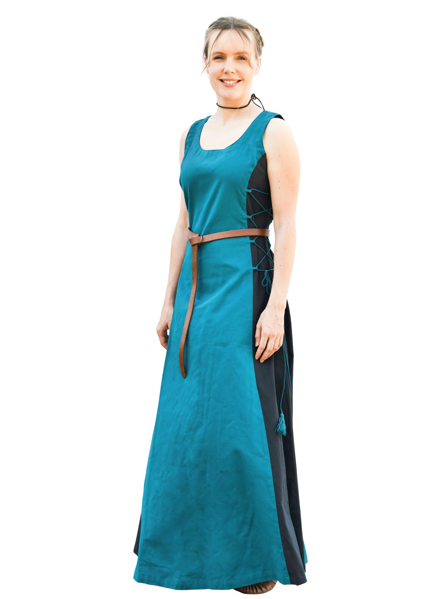 Battle-Merchant Women's Petrol/Dark Blue - Jarle Sleeveless Medieval Dress - For - Medieval Viking Costume Larp Fantasy - Xxl