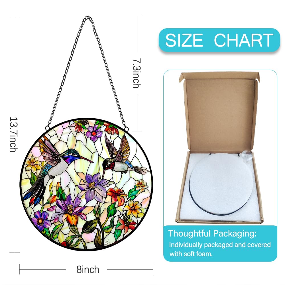 Kolibri-Sonnenfänger, Buntglas-Fensteraufhängung, Wildblumen- und Vogel-Sonnenfänger für Fenster, Buntglas-Sonnenfänger – Sonnenfänger für den Innenbereich, Wandkunst, Heimdekoration, Geschenk für
