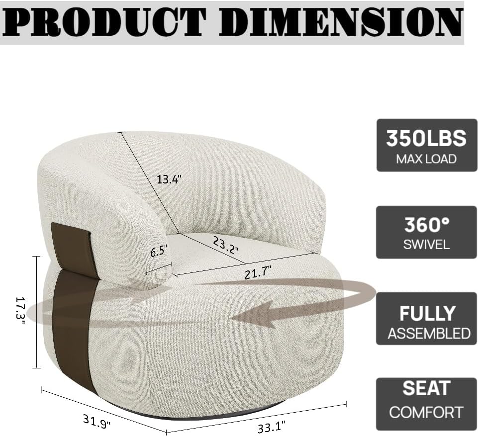 Swivel Barrel Accent Chairs-Modern Round Club Arm Chair Upholstered Living Room Armchair, Single Sofa Seating Bedroom Side Reading Seat for Living Roon Office (Beige-Chenille, 1*Seat)