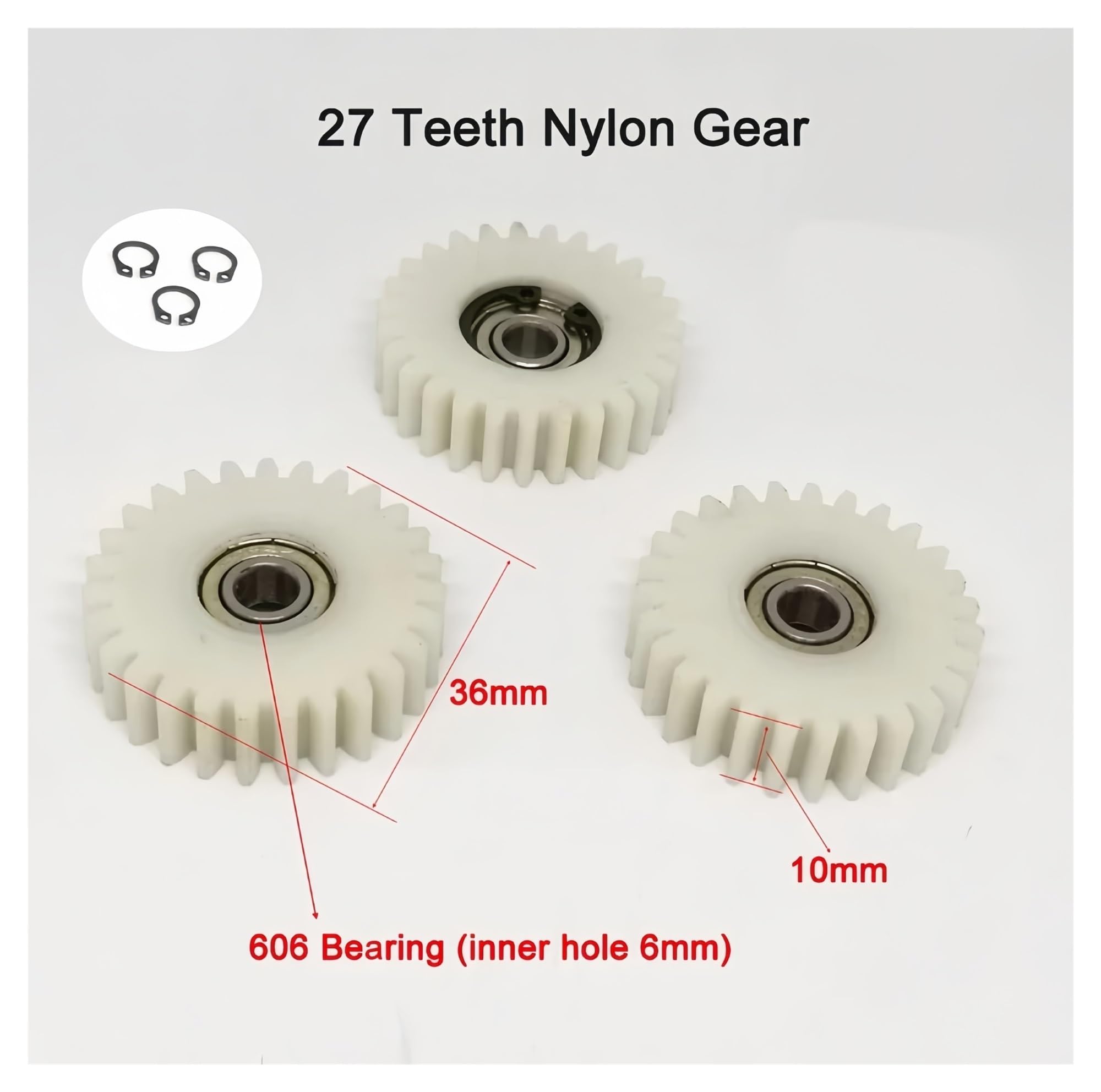 Generisch 3 Stück 27T 28T 31T 36 Zahn Nylon-Zahnräder for Elektroautos mit Lithium-Ionen-Akku, geeignet for Klappautos und Elektrofahrräder.(36T Steel Gear)