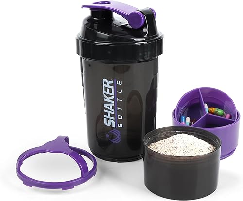 XTKS Shaker Bottle - Vaso agitador de proteínas con compartimentos de almacenamiento - Botellas de entrenamiento a prueba de fugas con mezclador