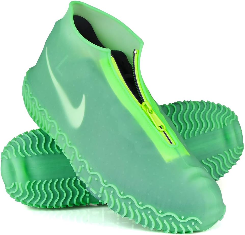 Waterproof Shoe Covers, Silicone Reusable Shoe Cover Non-slip Durable Zipper Elastic Rain Cover Protection for Men Women (XL (Women 11-13, Men 9.5-13), Green)