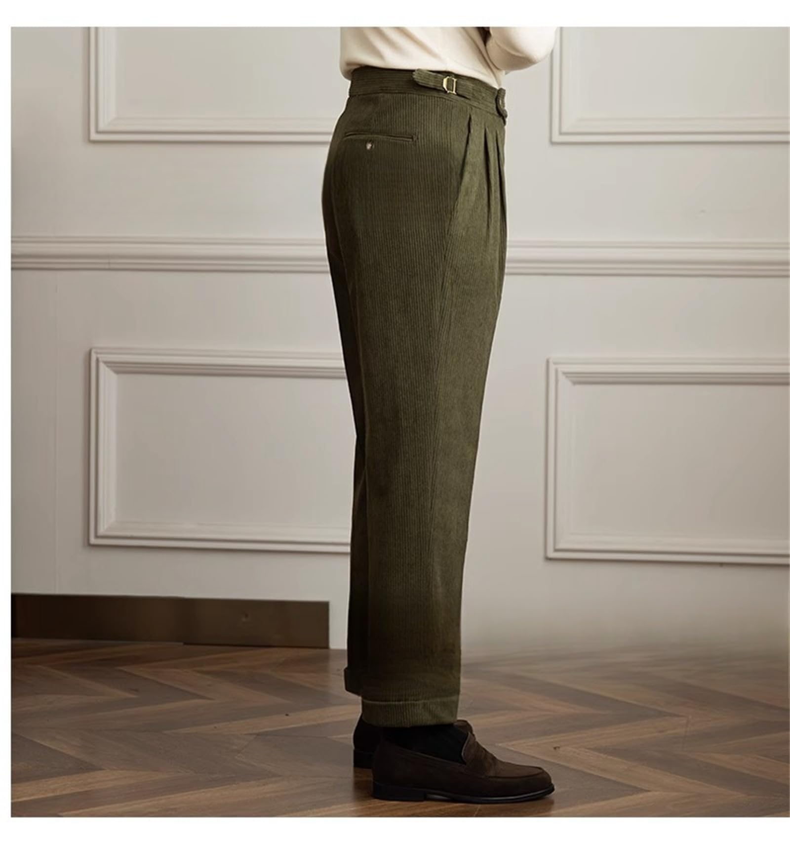 Pantalon en tweed taille haute pour homme - Pantalon vintage en laine plissée sur le devant - Pantalon de costume avec taille extensible - Pantalon Ben Davis