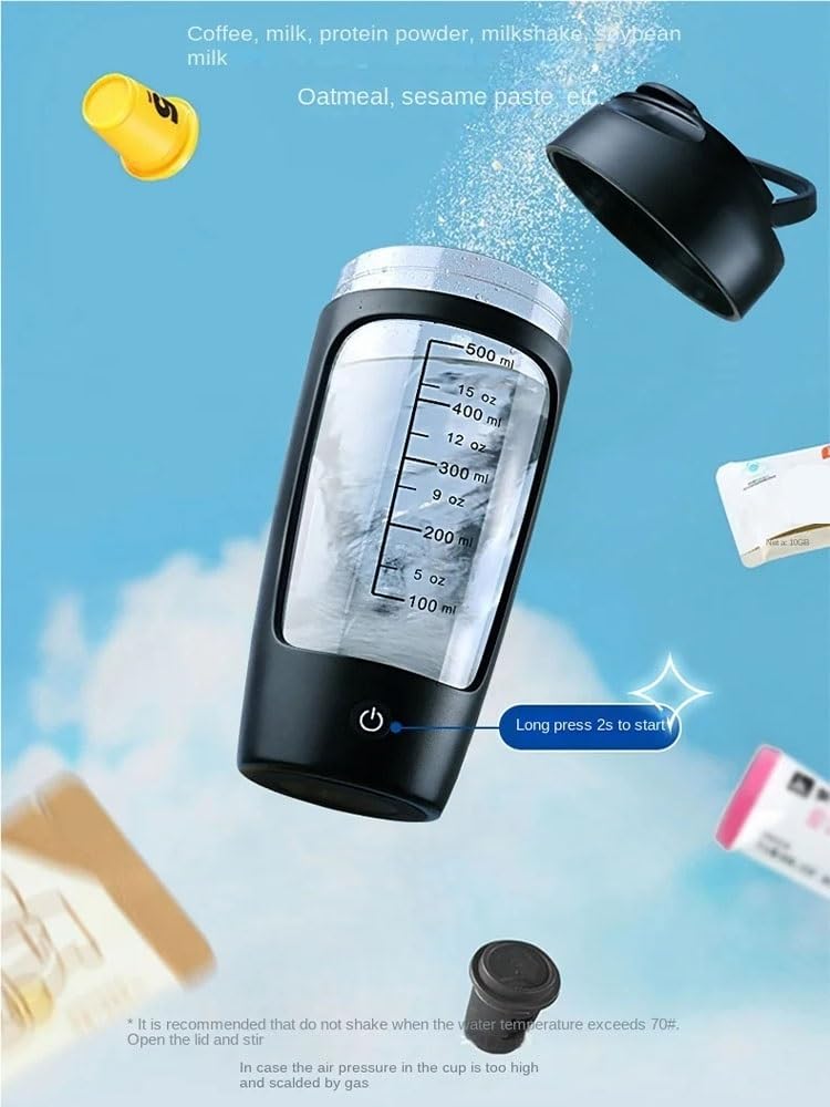 Shaker électrique portable USB de 650 ml de protéines de lactosérum entièrement automatique, tasse d'agitation rechargeable, pour salle de sport, BA, mélange de cocktail (noir)