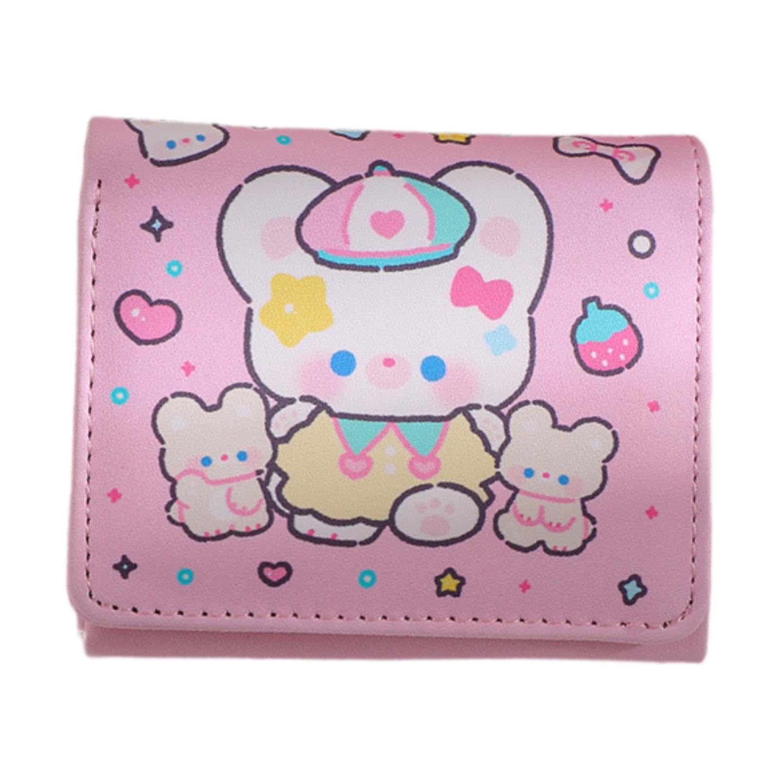 womens short wallet stylish casual card organizer purse for girls boys teens pink
