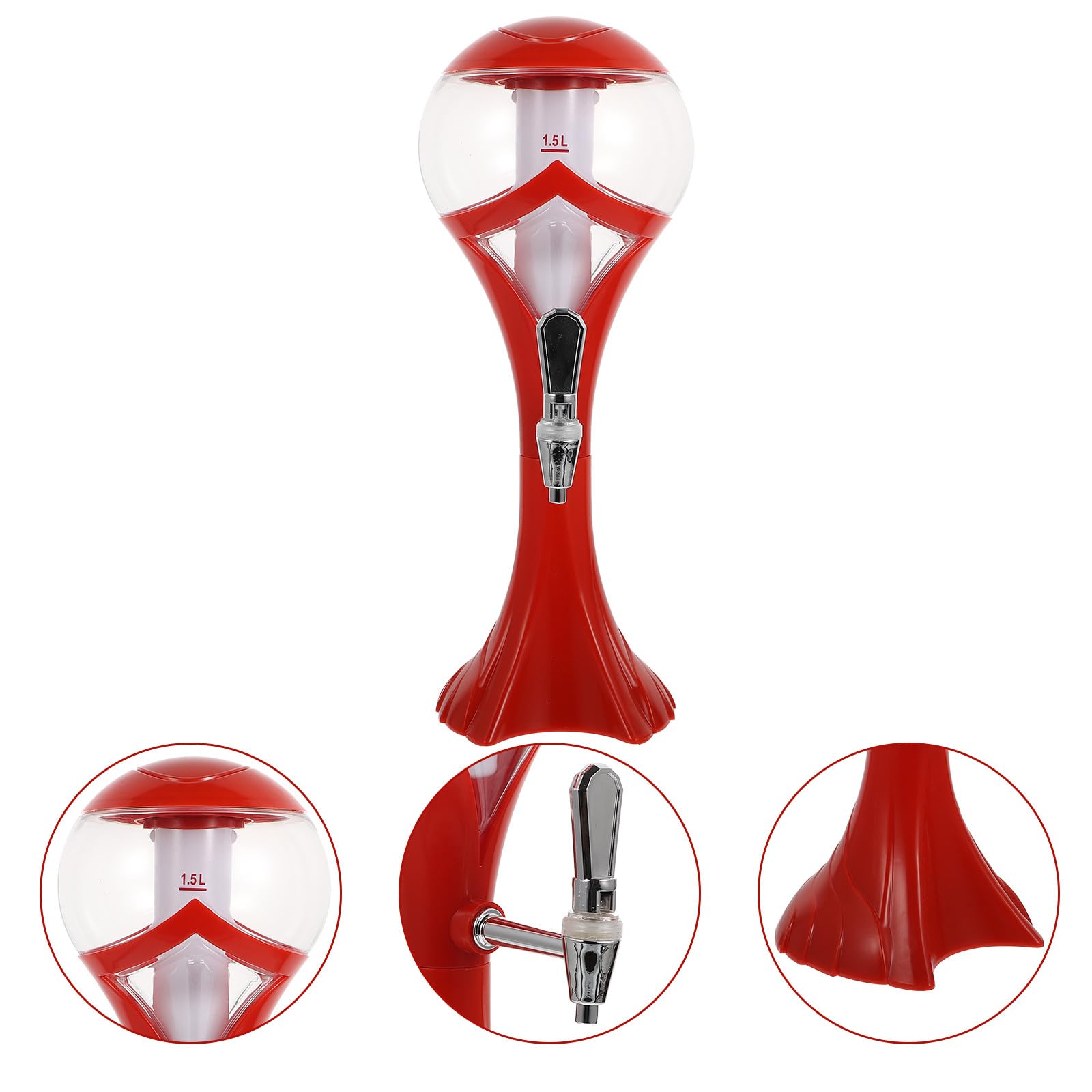 Dispensador de Cerveza Grifo y Torre Luminosa de 1.5l, Diseño Independiente de Hielo, Plástico Rojo para Camping y Patio Control Máximo y Congelación Rápida