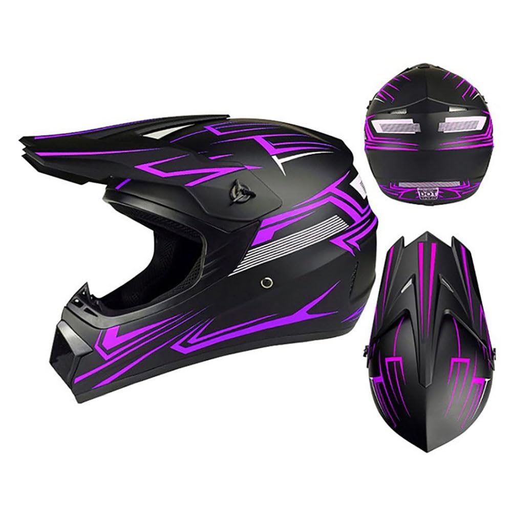 Juventud Niños Moda MTB Casco de Motocross, Integral Todoterreno Moto ATV Scooter Cascos, Descenso Enduro BMX Quad Dirt Bike Chocar Casco, con Gafas Guantes Mascarilla