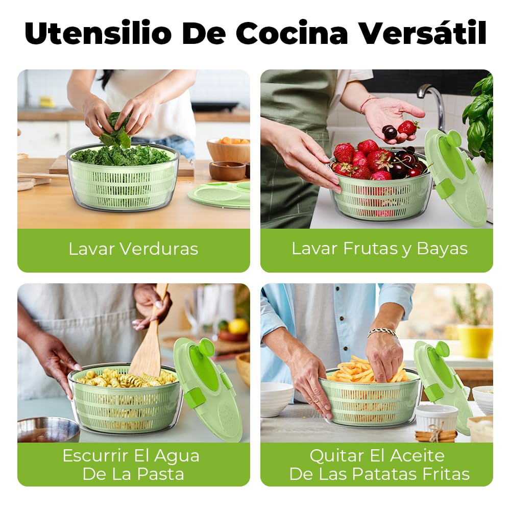 Centrifugadora Lechuga, Gran Capacidad 4,5L Escurridor Verduras, Escurridor Lechuga con Bol y Cesta de Malla, Lava y Seca Rápidamente Verduras y Frutas