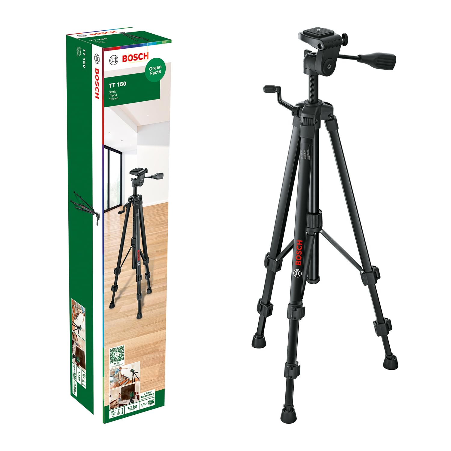 Bosch treppiede premium TT 150 (altezza regolabile di 55-157 cm per posizionamento rapido e flessibile di livelle laser multifunzione, in cartone)