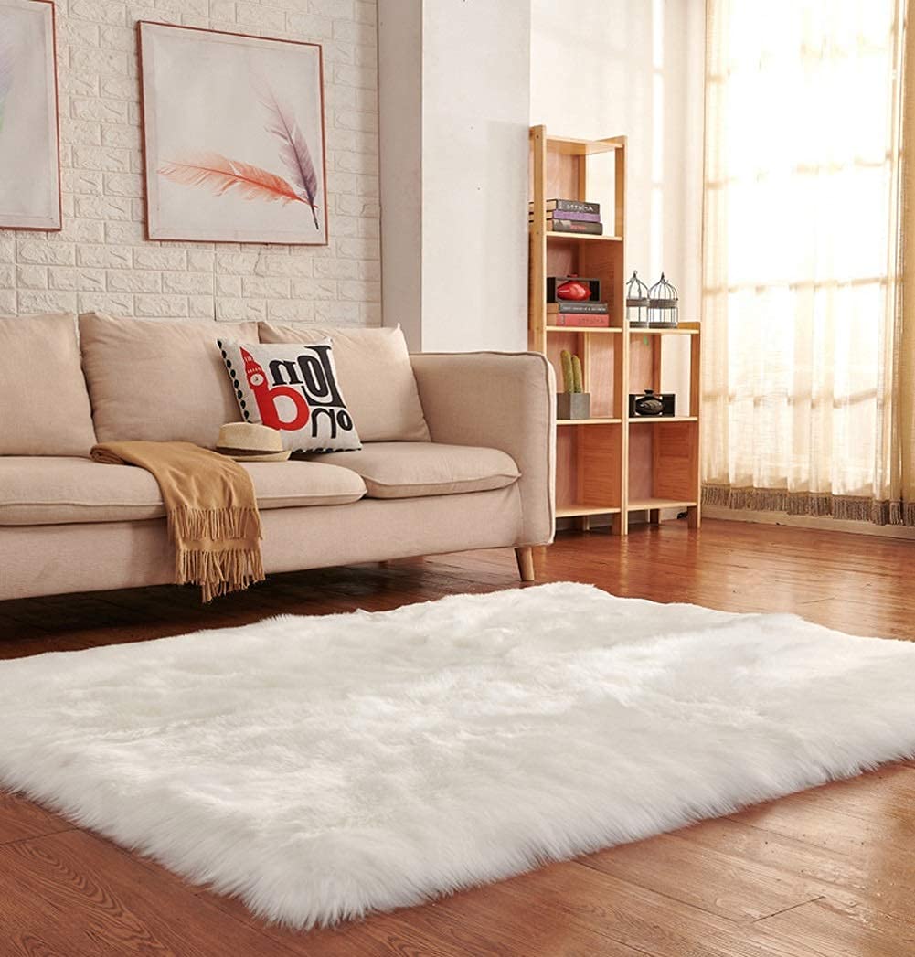 Dywan włochaty, wełniany antypoślizgowy miękki puszysty dywan podłogowy pluszowe wygodne puszyste dywaniki do salonu sypialnia przedszkole (White 3.3x6 feet (100x180 cm))