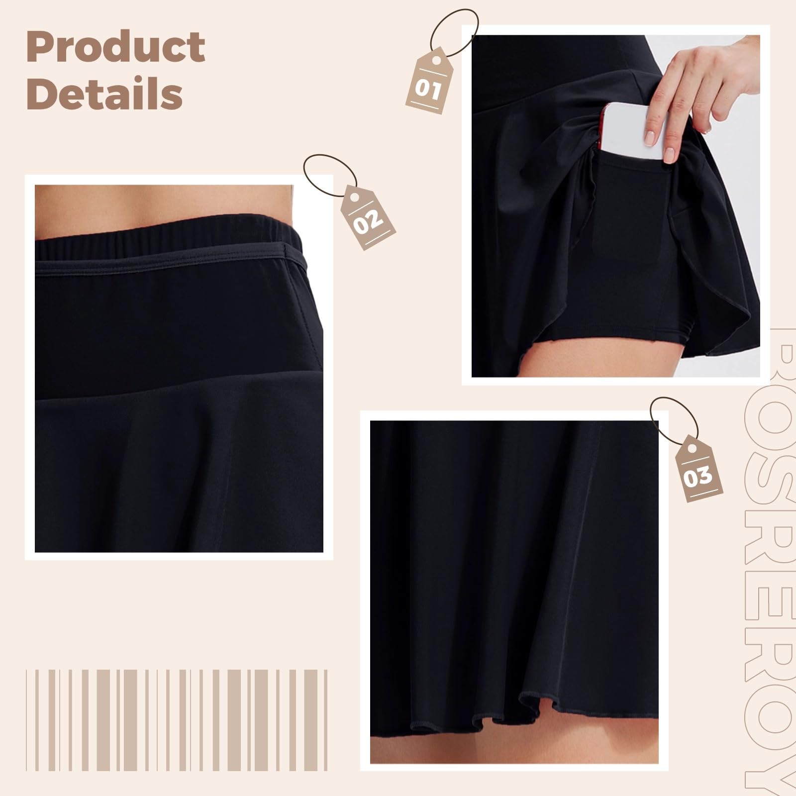 Faldas de tenis para mujer con pantalones cortos, falda atlética de cintura alta, mezcla de nailon y elastano, color negro