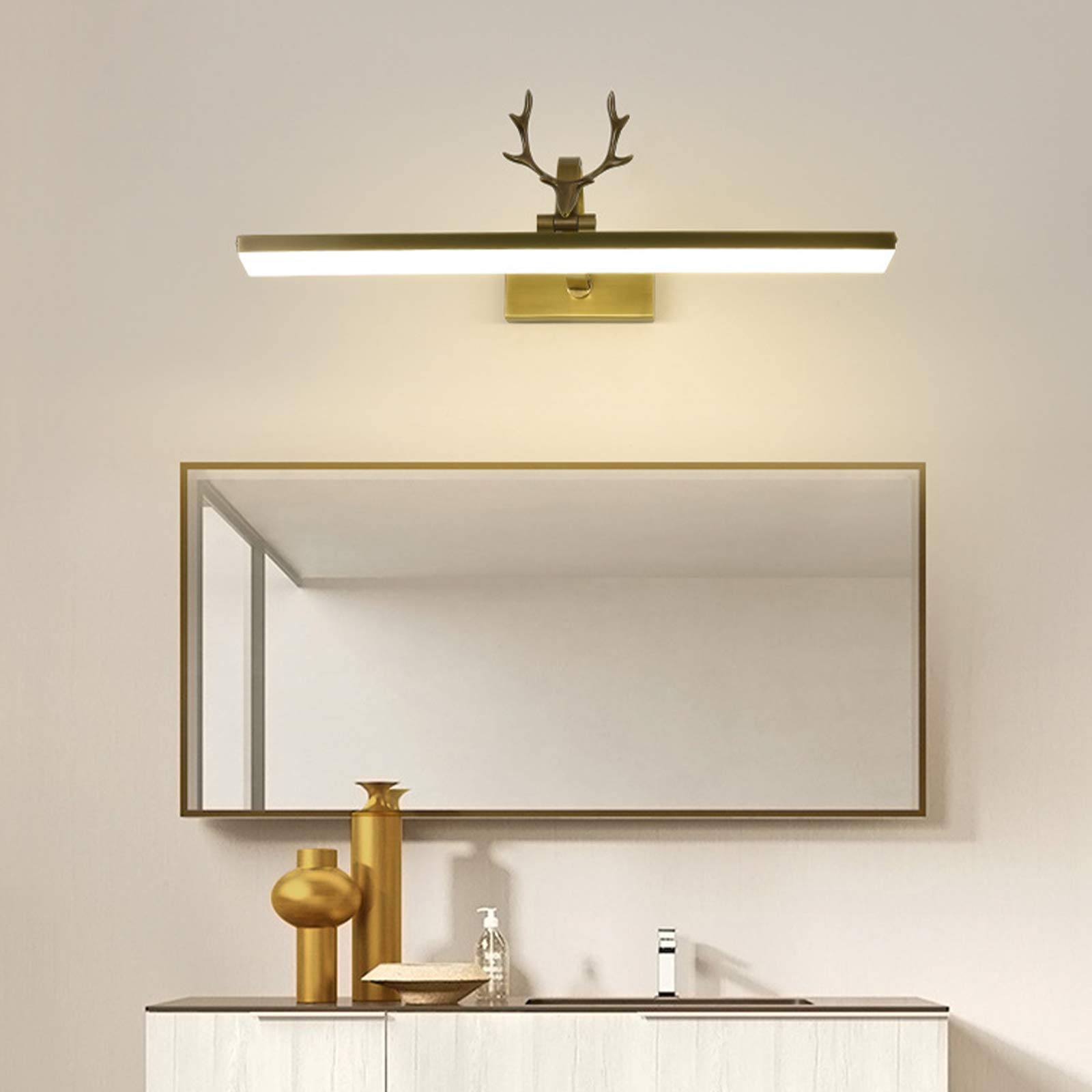 Lampa łazienkowa LED w stylu vintage, wodoodporna mosiężna lampa ścienna IP44, neutralna biała lampa lustra z regulowanym akrylowym kloszem 240 stopni, oświetlenie makijażu