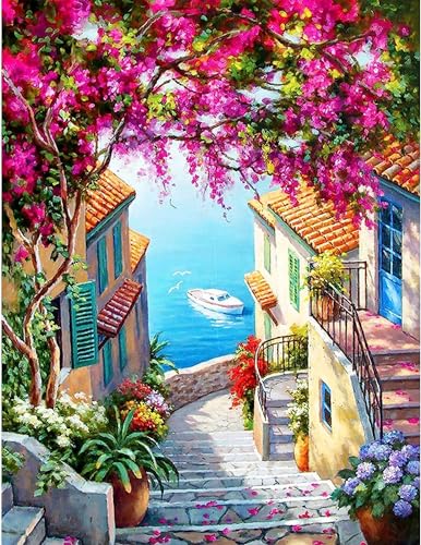 Diamond Art Kits for Adults Seaside Town 5D Diamond Painting Kits for Adults Beginner DIY Full Drill Gem Art Kits for Home Wall Decor 12 x 16 Inch