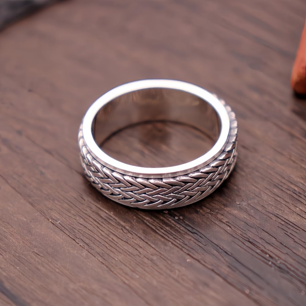Bague tressée en Argent Sterling 925, Anneau Rotatif, Anti-Stress, anxiété, pour Hommes et Femmes, Taille 7,5 à 11,5