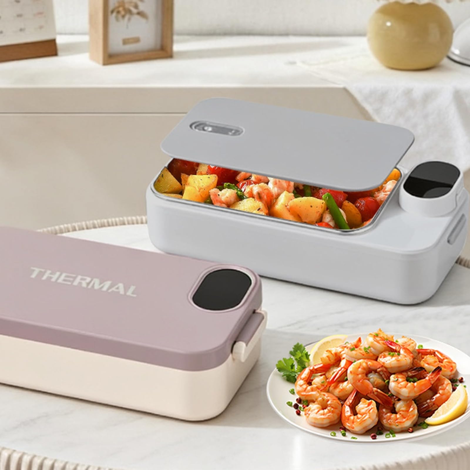 Scaldavivande Elettrico Portatile Contenitore Cibo Pranzo Lunch Box Bento Riscaldabile Ricaricabile Acciaio Inox 304 Guarnizione Ermetica Controllo, Color to 2