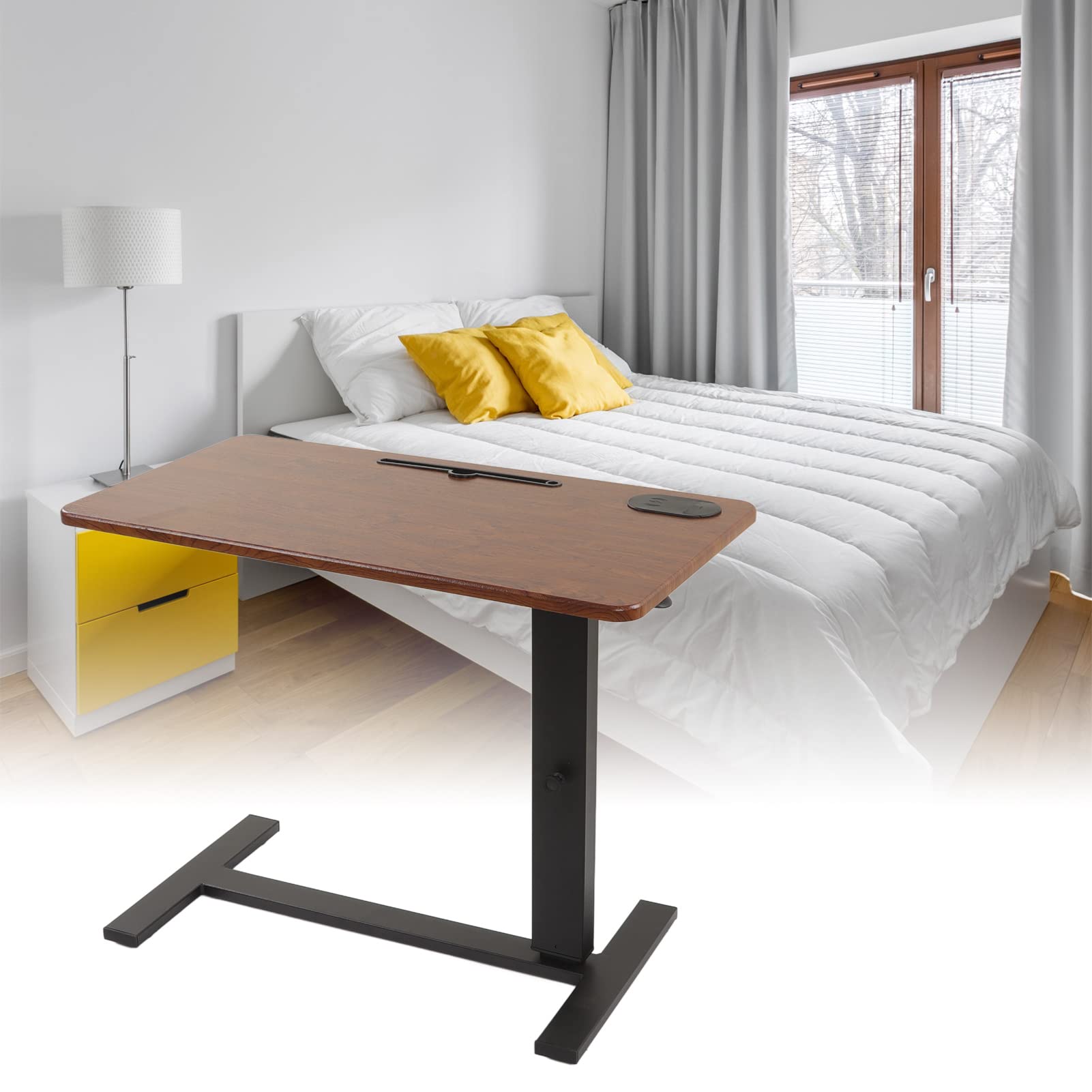 Scrivania Regolabile in Altezza da 85x45cm per Professionisti in Smart Working da Letto e Divano Regolazione Altezza Fluidas Ruote per Movimento Libero Porta USB con Luce e
