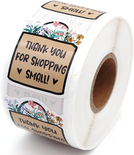 Calcomanía de flores de 1.5 pulgadas, diseño de agradecimiento para compras, pequeña empresa, calcomanía hecha a mano, 500 unidades