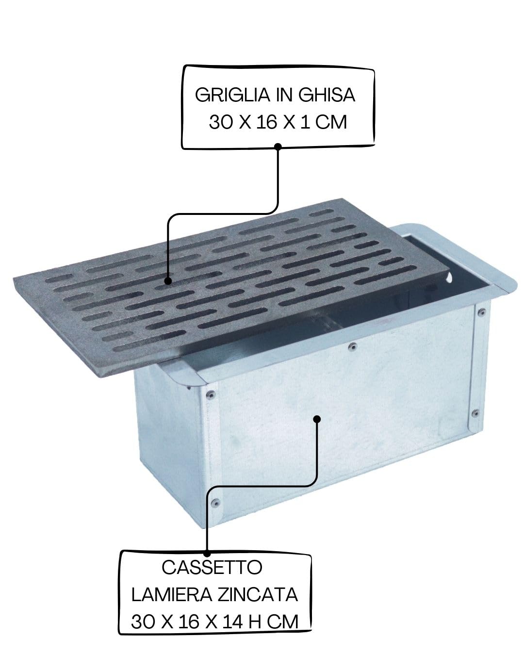 Fonderia Bongiovanni | Griglia in Ghisa | Griglia per Camino | Nuovo modello| Stufa Pellet | Barbecue Fondello per Cenere | 30x16 cm mod.M | con Cassetto Raccolta Cenere| H14 cm | Accessori Camino