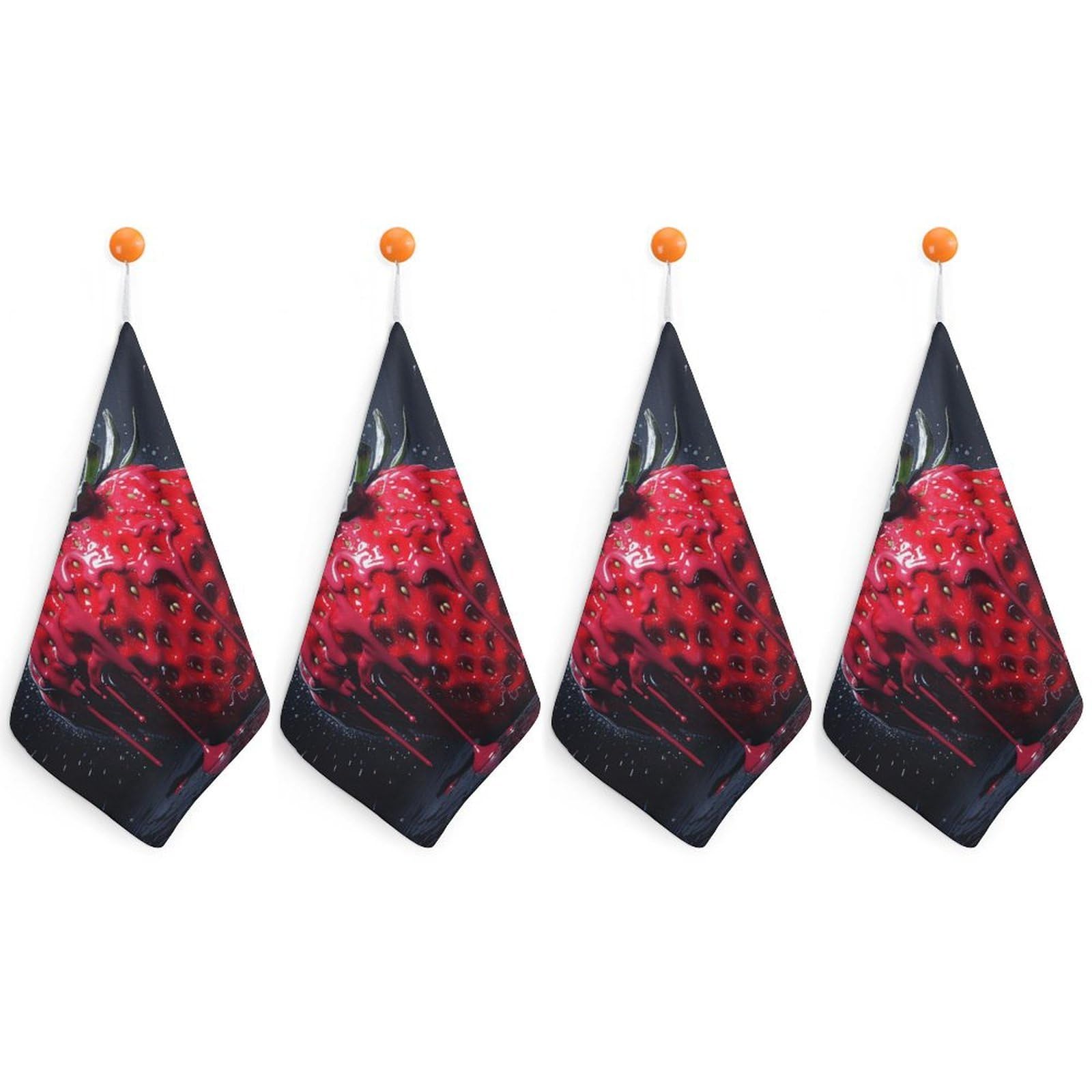 QMNLKH Bright Red Strawberries Hand Towels for Kitchen, Quick Dry Hanging Hand Towels with Loops, Absorbent Hand Towel for Bathroom, Square Soft Microfiber Towels for Gym, 11.8inch 4PCS