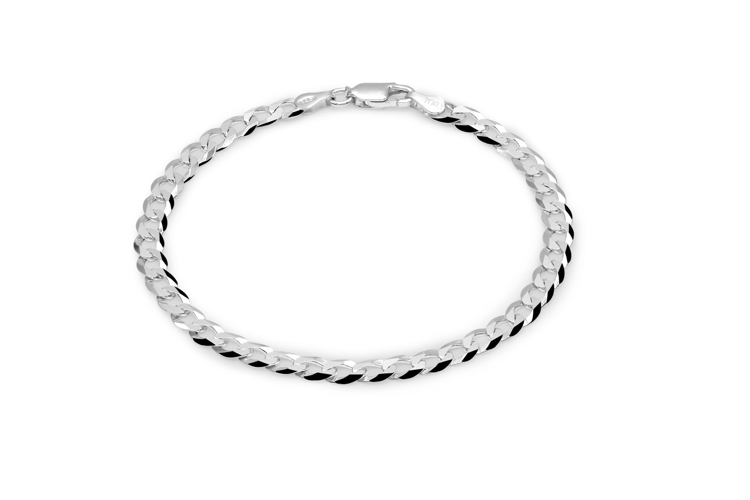 AKA Gioielli Pulsera Plata de Ley 925 Cadena 5mm Eslabón Plano Tipo Cubana para Hombre y Mujer - Longitud: 18 19 20 cm - Made in Italy