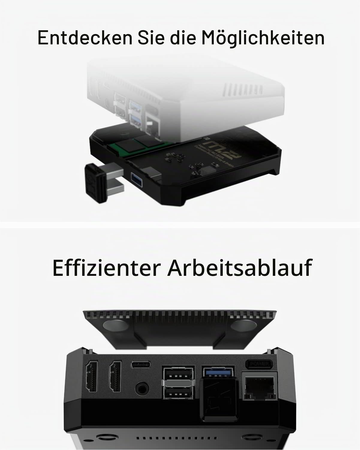 Argon ONE M.2 Aluminium-Gehäuse für Raspberry Pi 4 mit SATA SSD-Unterstützung | Einschaltknopf und Lüfter | Kompatibel mit B Key und B+M Key