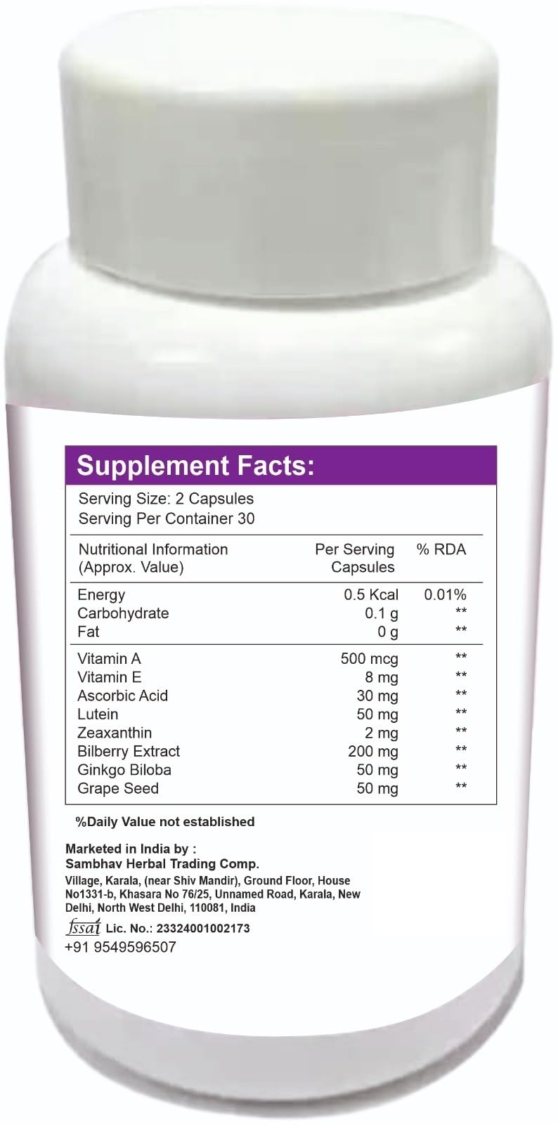 Sambhav Herbal Lutein & Zeaxanthin Capsules – Eye Health & Vision Support Supplement with Vitamins & Minerals, 60 Capsules | Herbal Eye Care — Amazon image 2