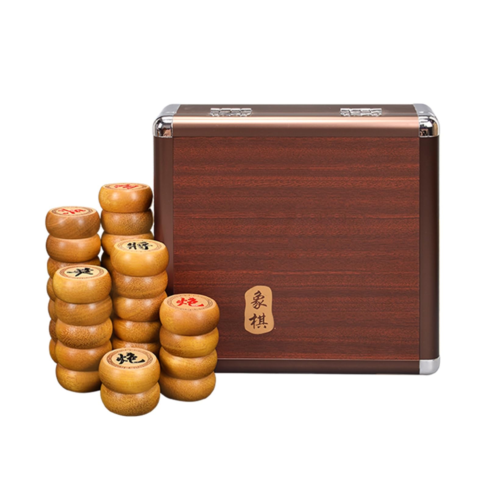 Scacchi Cinesi Xiangqi in Legno di Sandalo Dorato per 2 Giocatori, Set da Gioco da Tavolo da Viaggio Portatile Tradizionale Cinese con Scacchiera in Pelle e Scatola Regalo (4,8 cm/