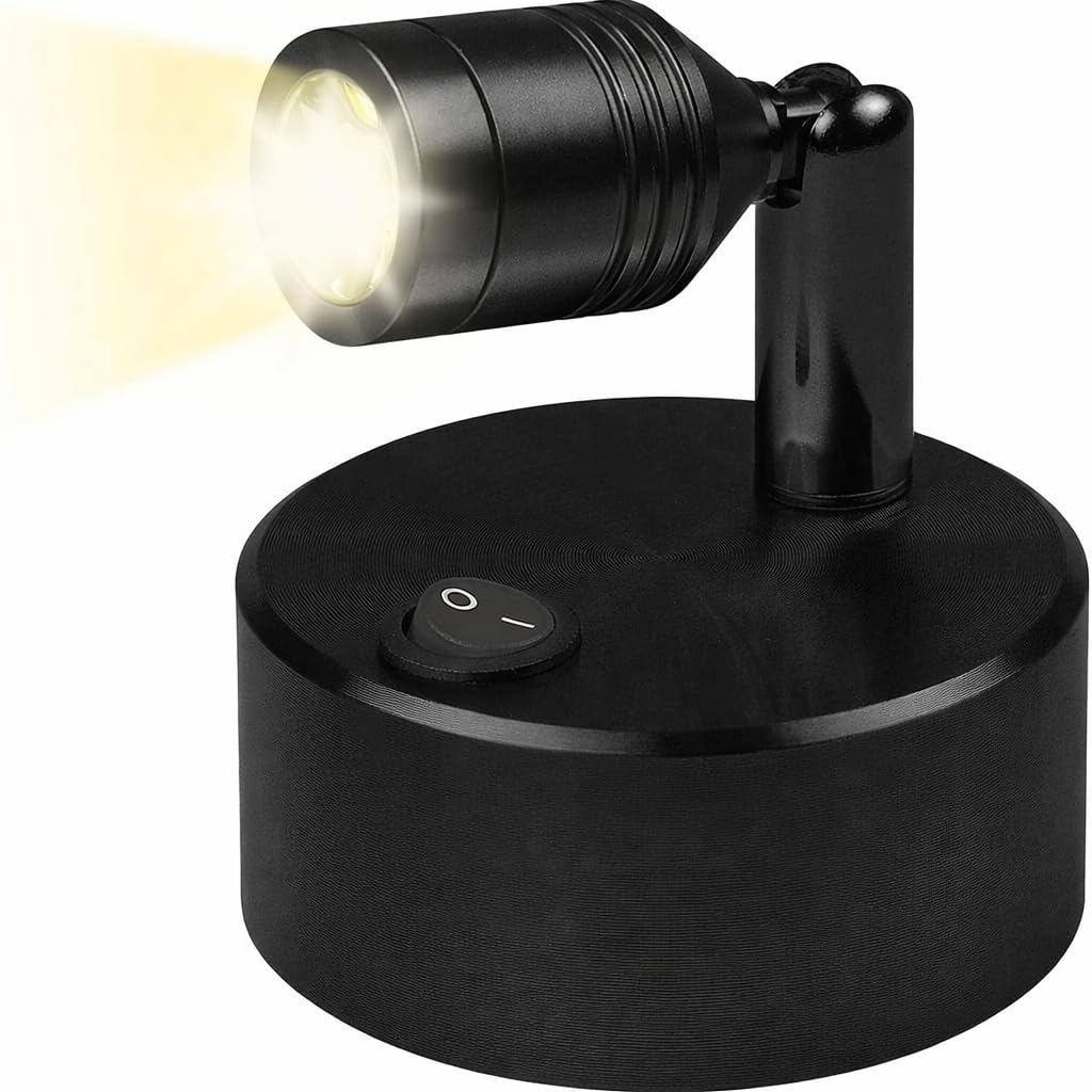 lomitech Wireless Battery Powered LED Art Lamp–Adjustable Rotatable Picture Spotlight,Warm White LED Wall Display Light for Paintings & Artwork(Black)(Metal)