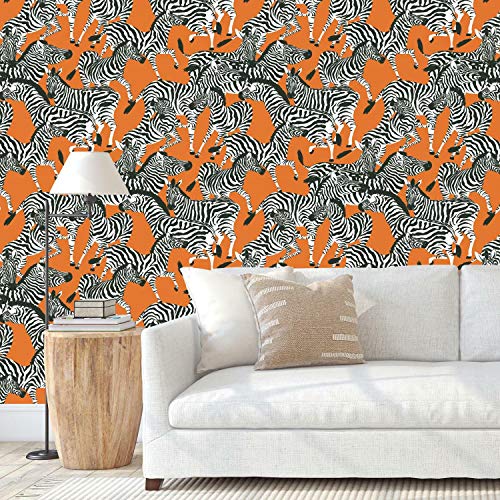 RoomMates Waverly Herd Together Peel and Stick Wallpaper, Orange, White, 45 x 574 cm - Image 3