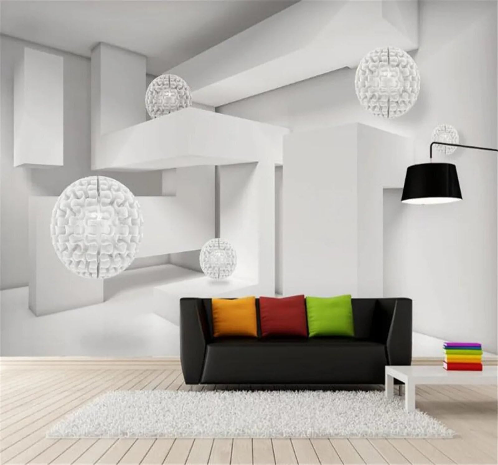 Tzxztt Three Dimensional Creative Geometric Architecture Space Modern 3D Wallpaper Premium Textured Silk Neutral Tones Material Ideal for Living Room Bedroom-350cm×256cm
