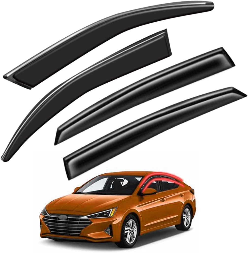Window Visors Rain Guards FIT 2017, 2018, 2019, 2020 Hyundai Elantra – Side Window Deflectors Vent Shades Sun/Rain Guards, 4PCS Smoke Tape-On Set Fit 2017-2020 Hyundai Elantra