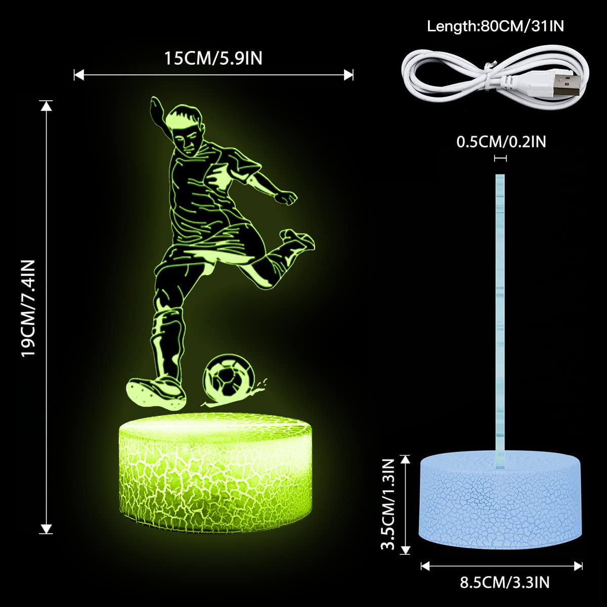 Zeaky Luce Notturna Calcio per Bambini, Giocattoli con Lampada a Illusione a LED con Cambio Colore 16 e Telecomando, Regalo di Compleanno di Natale per Ragazzi o Ragazze