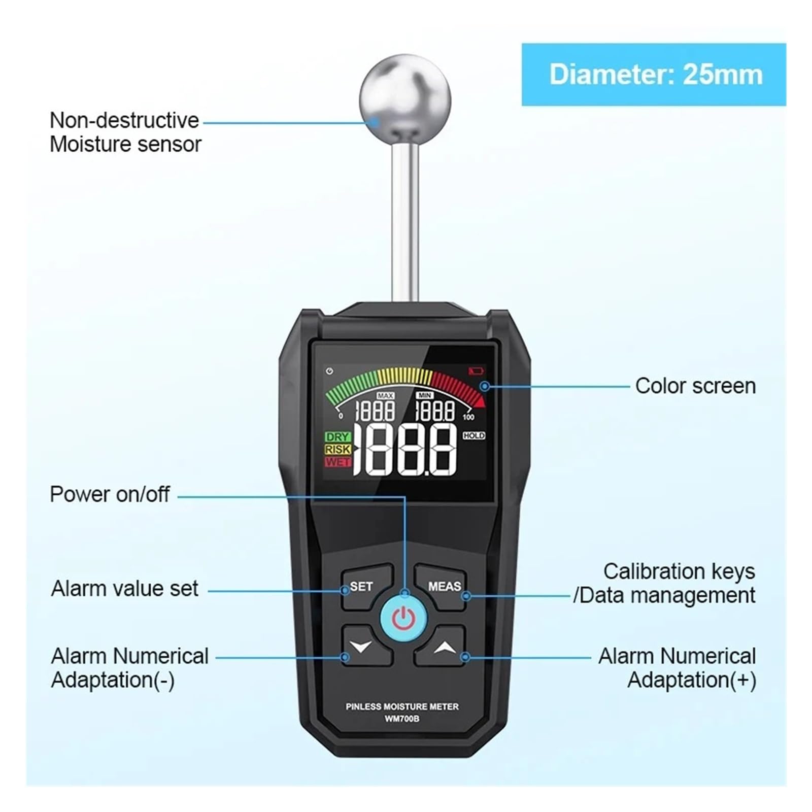 Medidor de humedad de madera digital, higrómetro, detector de humedad de madera sin o, alarma, comprobador de humedad no destructivo, detector de humedad Preciso