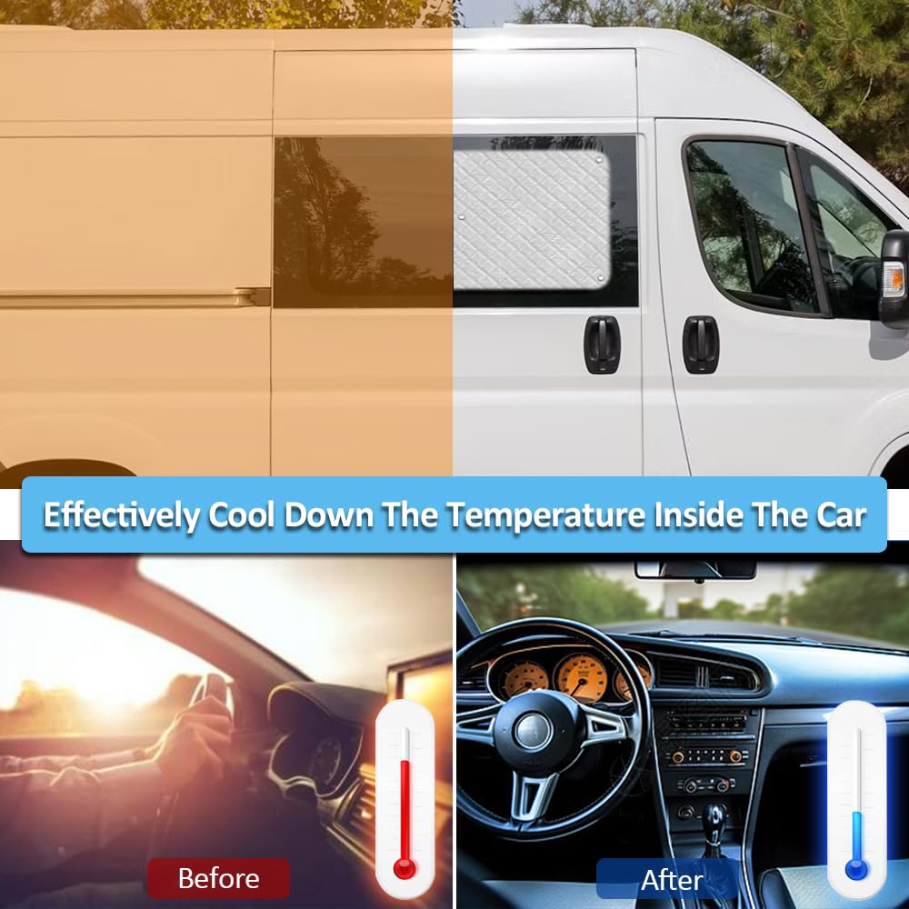 Pare-Soleil Compatible avec Fiat Ducato 2006- Peugeot Boxer 2006- Opel Movano 2021- pour Porte Coulissante Pare-Soleil Thermiques Internes