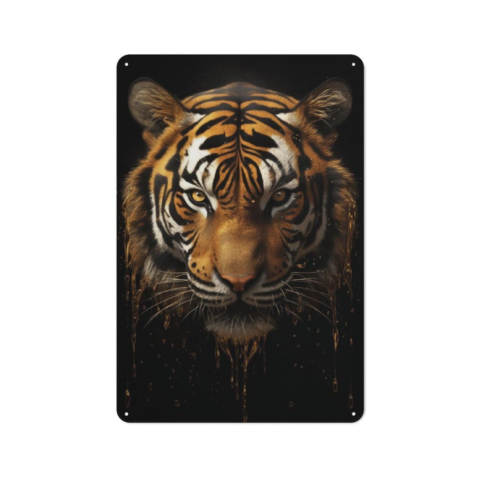 Junmoney Black Dark Bengal Tiger Decorative Metal Plaque With Design 30X20cm, Casual Utility Space Decor For Patio Bar, Workshop, Shed Or Kitchen