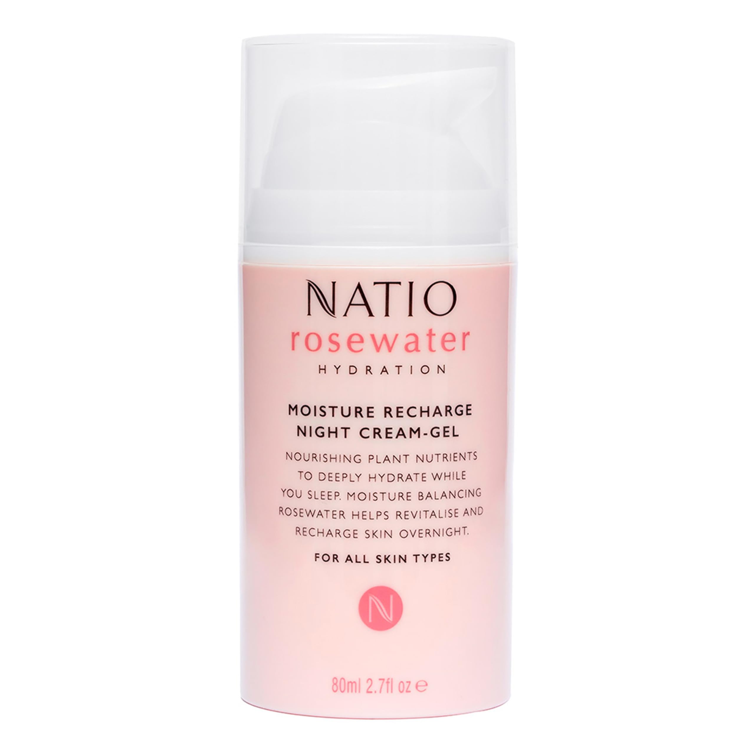 Natio Australia Rosewater Hydration Moisture Recharge Night Cream-Gel, 2.7 oz - Face Moisturizer with Shea Butter - Face Cream for All Skin Types