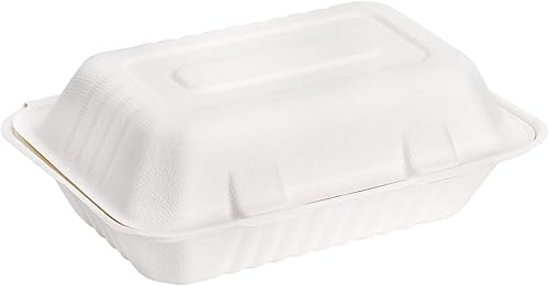 Miniatura 5 de Lawei Paquete de 50 recipientes de comida para llevar, 9 x 6 pulgadas, caja con bisagras con bisagras, contenedores desechables para llevar, aptos