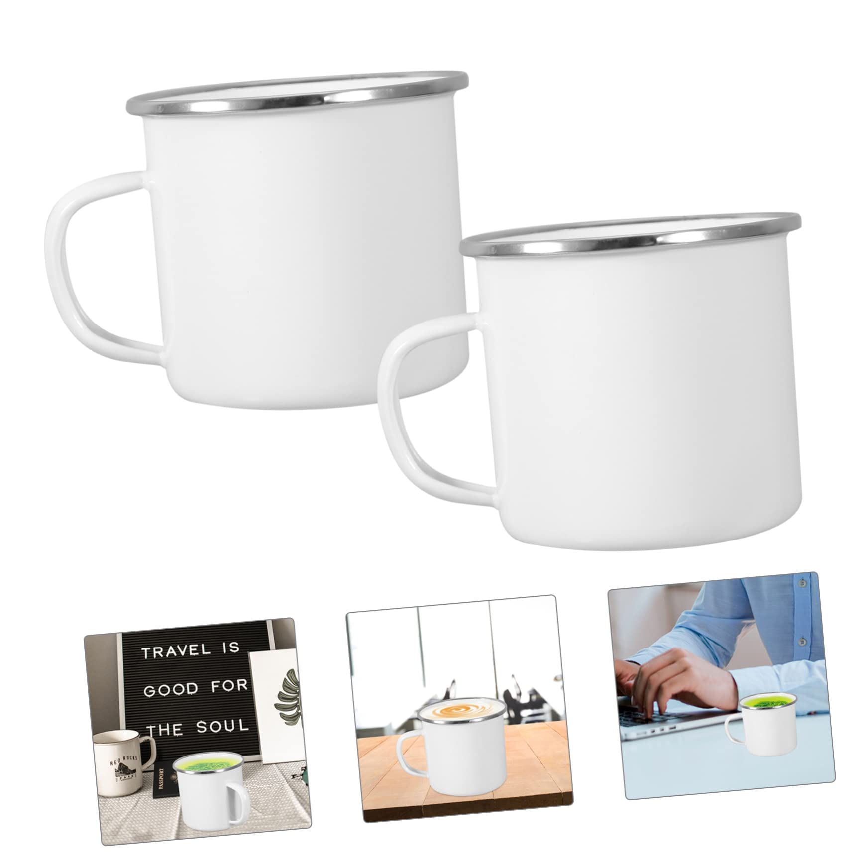 4 Stück Emaille Tasse Weiß Leichte Camping und Kaffeebecher mit Griff Große Kapazität für Drinnen und Draußen