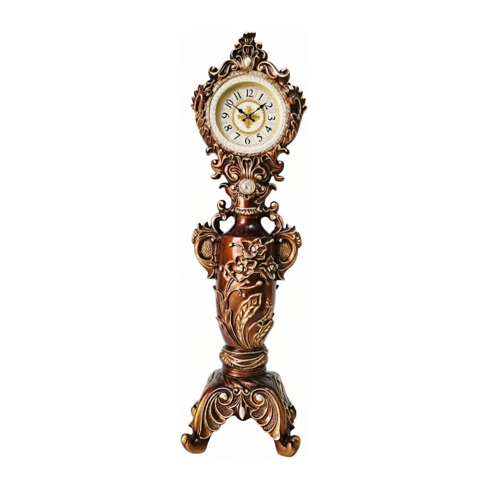 WANGHAI-666 Grandfather Clocks Floor Clock with Silent Quartz Movement European Style Ornate Decorative(Bruin)