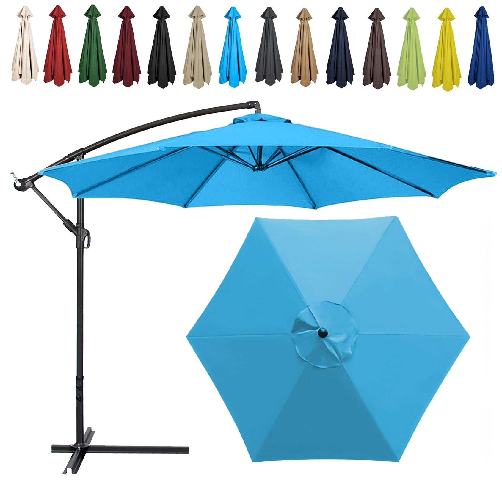 Replacement Parasol Canopy, 2m/2.7m/300cm, 6 Arms/8 Arms, Sun Umbrella Replacement Cloth, Polyester UV Protection Market Table Umbrella Canopy, Parasol Umbrella Replacement Cover(Color:Lake blue,Size: