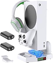 Vertical Cooling Stand Station for Xbox Series S with 2X 1400mAh Rechargeable Battery Pack &Suction Cooling Fan and Dual Controller Charger Dock, Extra USB Ports and Headphone Stand Accessories