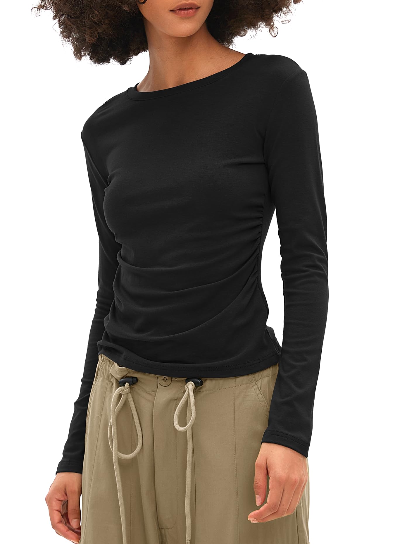 Sponsored Ad - Women's Long Sleeve Crew Neck Shirts Fall Basic Casual Ruched Side Slim Fit T Shirts Tee Tops