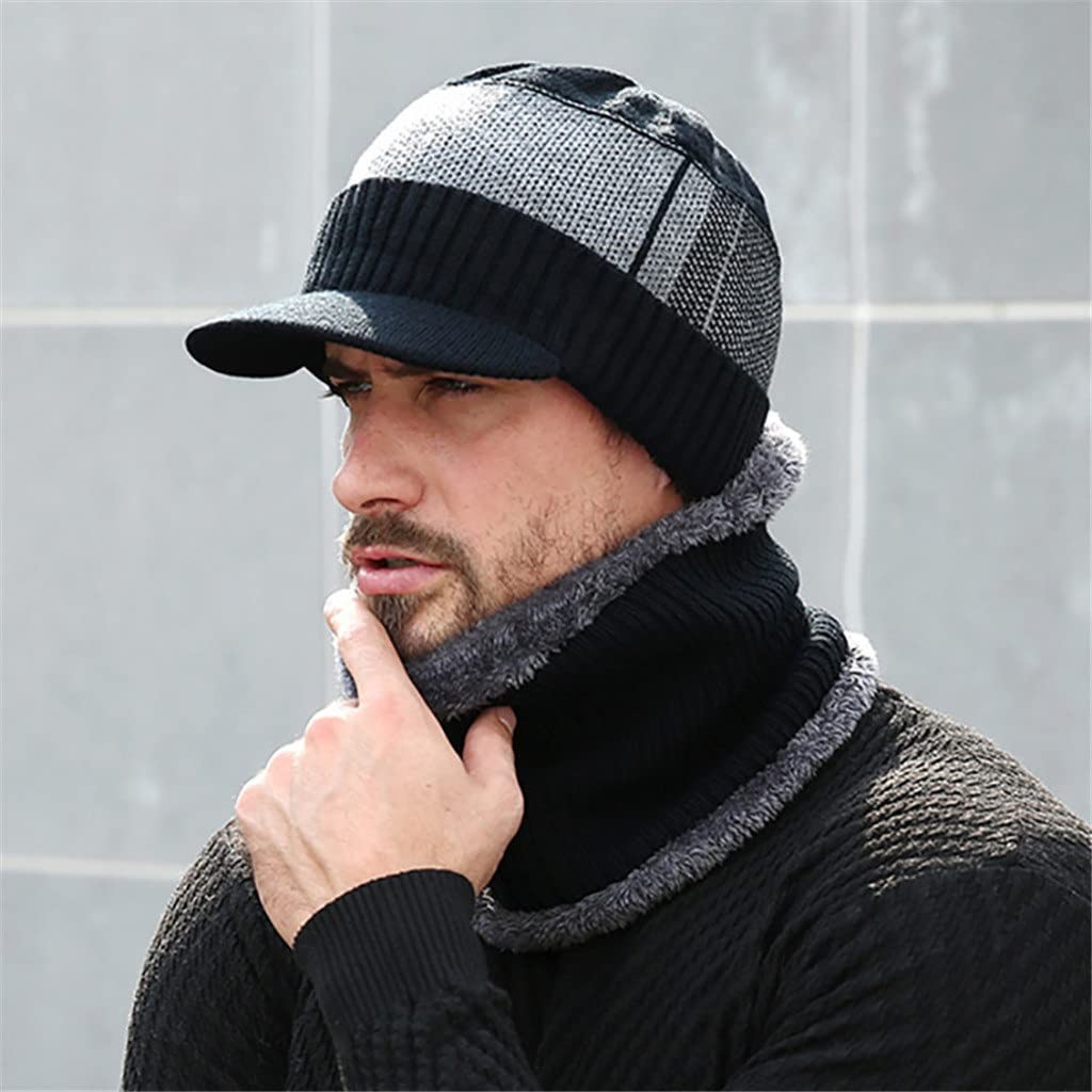 Wintermützen-Schal-Set für Herren, Beanie-Mütze, Mütze, Herren, Wollschal, Mützen, Sturmhaube, Motorhaube, Strickmütze (Farbe: D, Größe: Talla ?nica) (3er-Pack)
